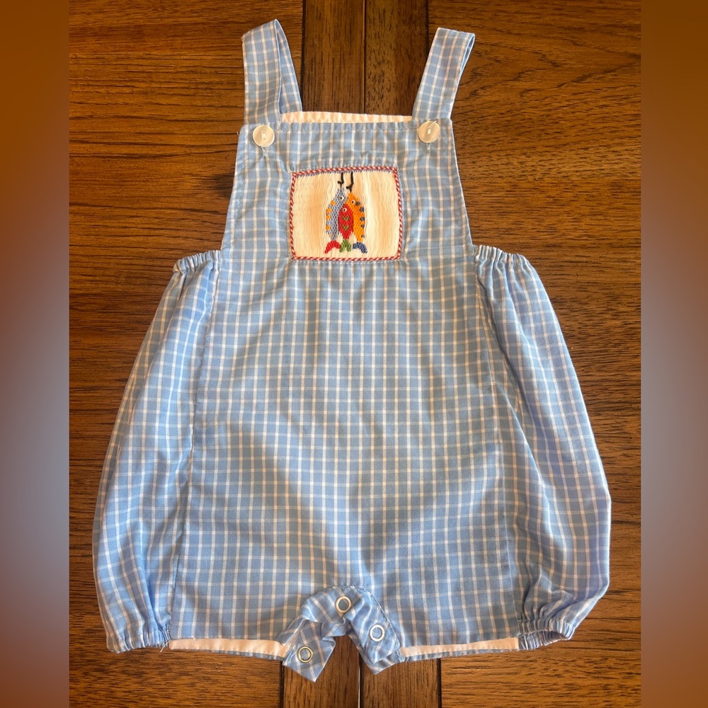 Blue Gingham Baby One-Piece Romper with Embroidered Patch